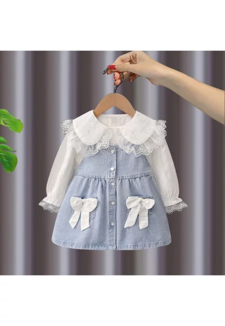 Комплект от 2 части дънкова рокля и риза за момиче