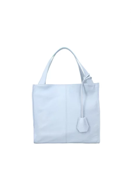 Кожена чанта през рамо с фиксирани презрамки - Пастелносин