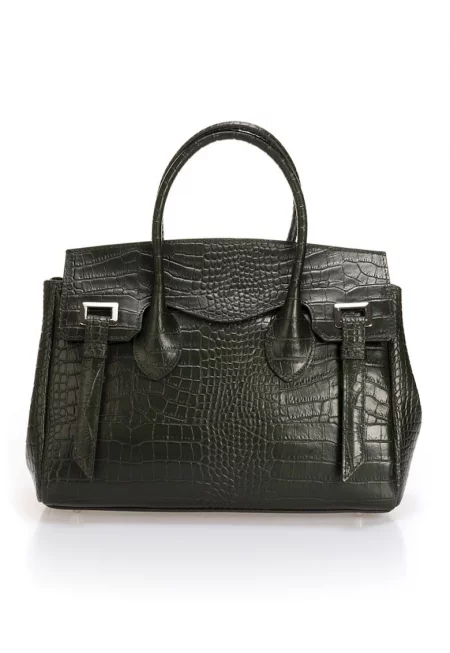 Кожена чанта с шагрен - Бледозелен