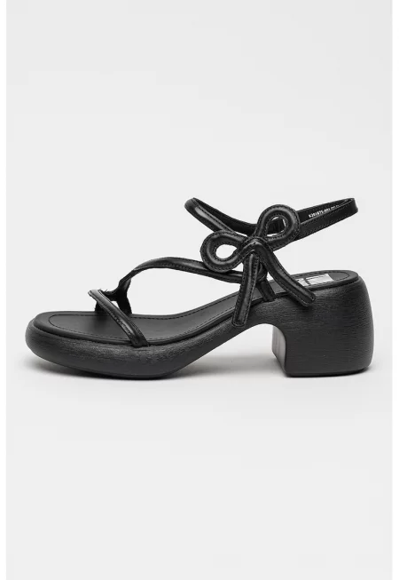Кожени сандали Thelma Twins с ток и панделка - Черен