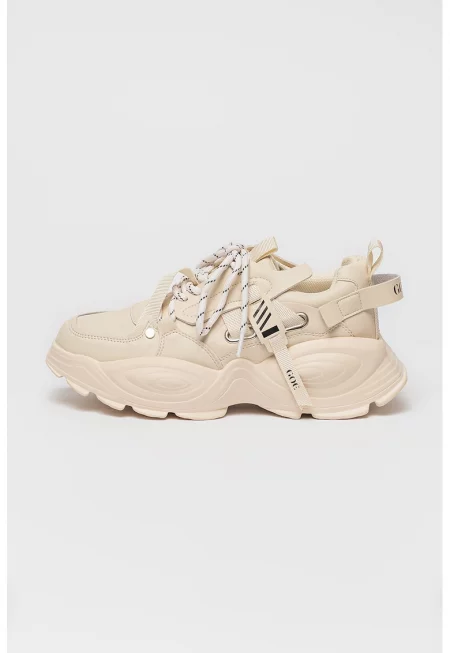 Кожени спортни обувки с масивен дизайн - Бежов