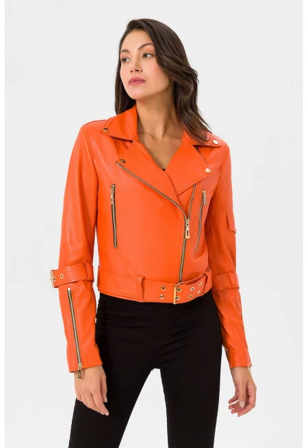 Кожено яке с раздвоен ревер и маншети с цип