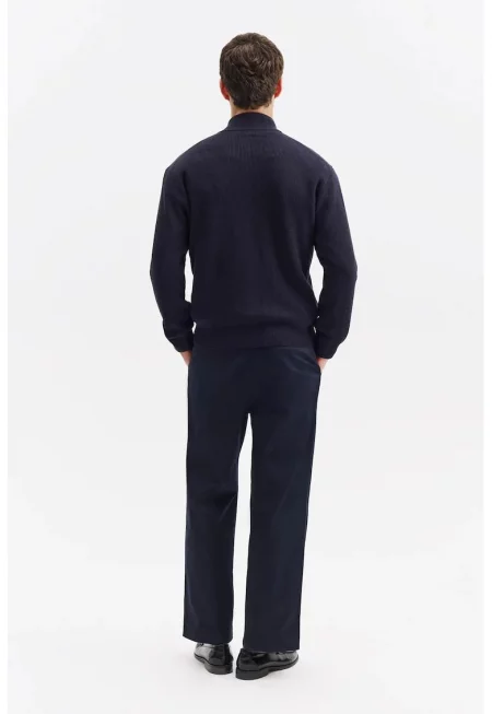 Мъжки пуловер  тъмносин памук цип regular fit