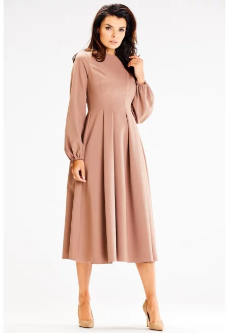 Миди рокля с дълъг ръкав - разкроена A595