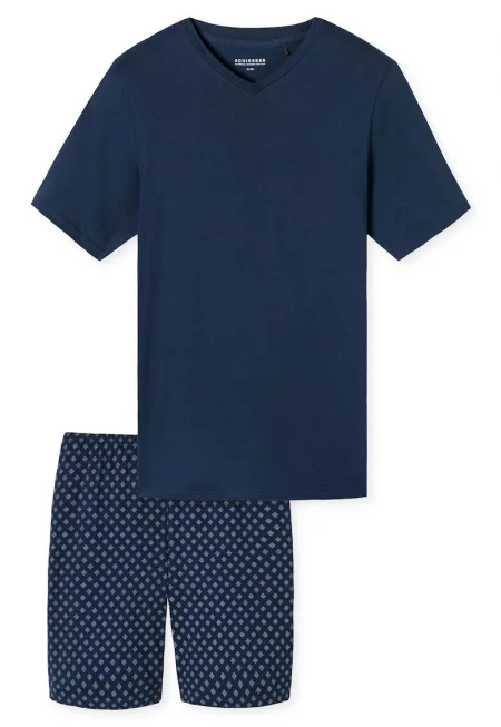 Памучна пижама с шпиц - Тъмносин