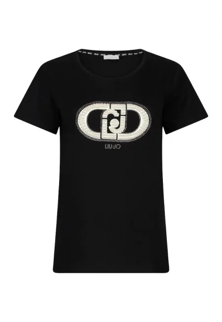 Памучна тениска с принт - Черен