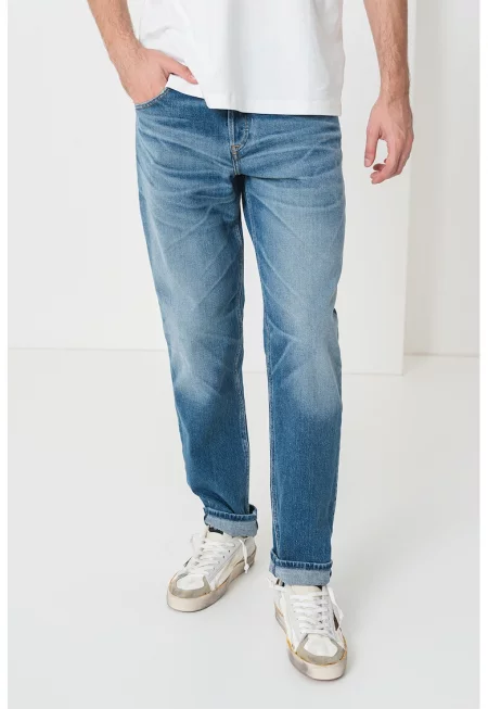 Памучни дънки с копчета - Син меланж