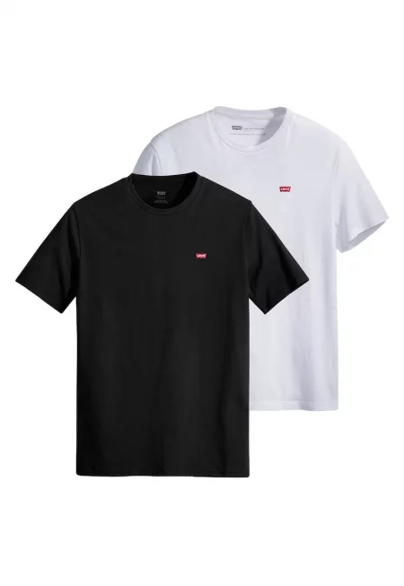 Памучни тениски с бродирано лого - 2 броя - Бял/Черен