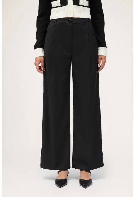 Панталон с басти и широк крачол - Черен