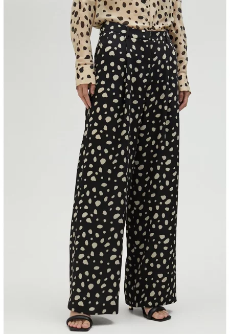 Панталон с широк крачол и принт - Черен/Тъмнобежово