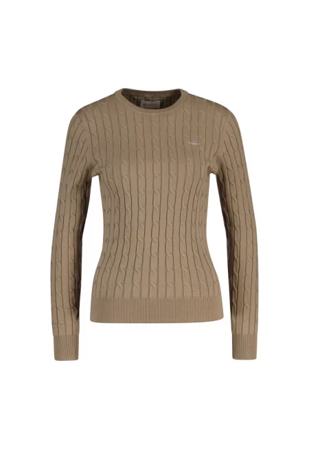 Плетен пуловер по тялото - Бежов