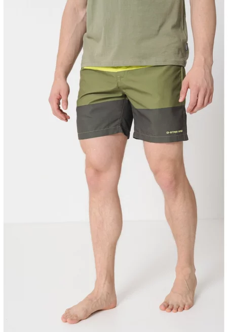 Плувни шорти с дизайн с цветен блок и джобове - Аква зелено/Лайм зелено/Папратово зелено