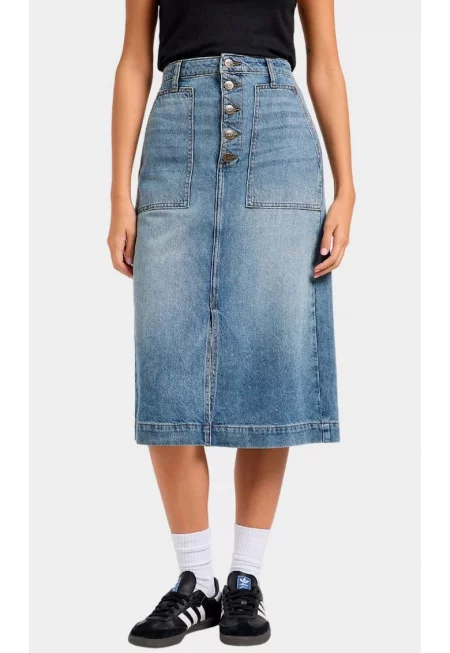 Пола от деним  Patch Pocket Midi Skirt - синя - без разтягане - права кройка - с цепка