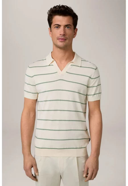 Поло тениска с райета и принт - Бежов