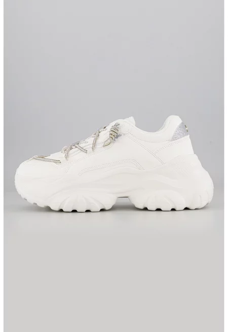 Полускосени маратонки Bliss Shine с връзки и декоративни камъни - Бял/Сребрист