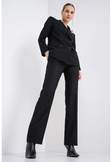 Прав раиран панталон - Черен