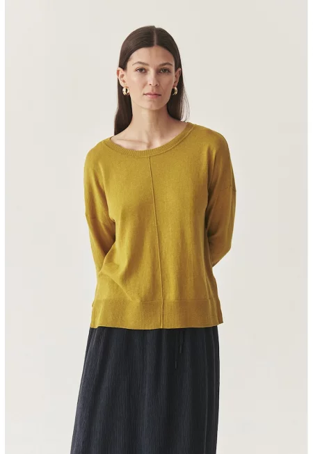 Пуловер с памук - Синапено жълто