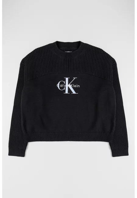 Пуловер с рипс - Черен