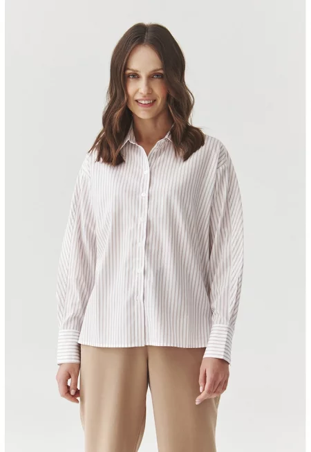 Раирана блуза с дълги ръкави - Мръснобял/Прашно розово