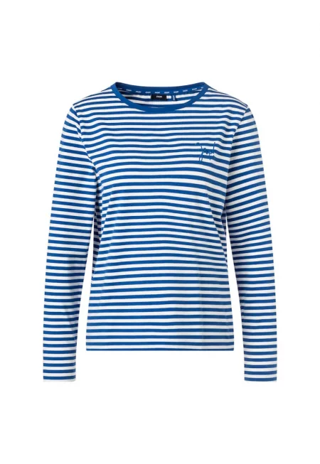Раирана блуза с лого - Бял/Кралско Синьо