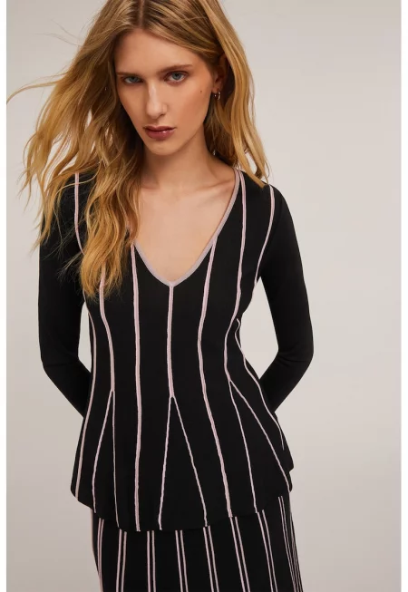 Раирана шпиц блуза - Ултрамарин синьо/Бледо розово