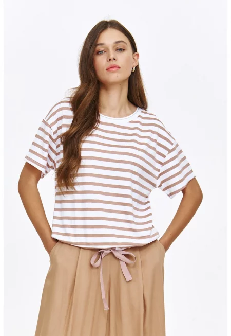 Раирана тениска с връзки на подгъва