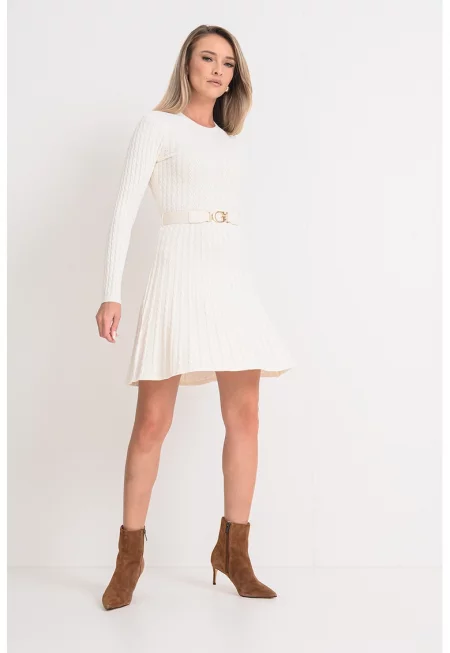 Разкроена плетена рокля с колан