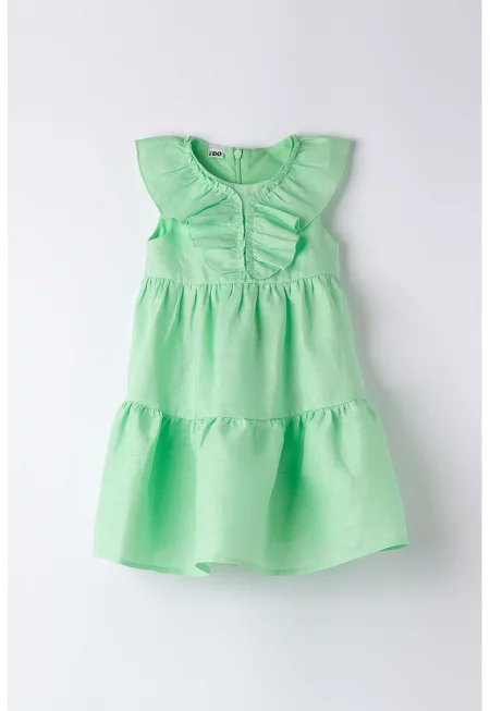 Разкроена рокля с набирания - Бледозелен