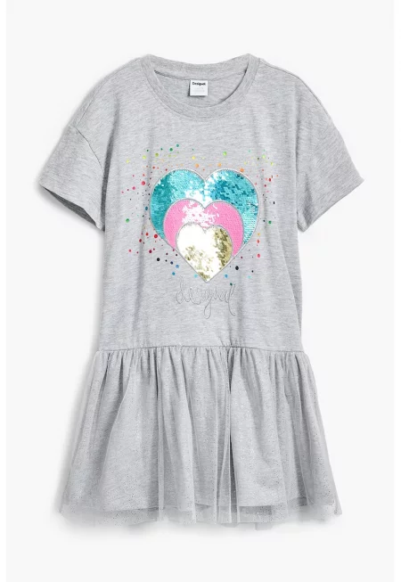 Разкроена рокля с памук - Светло сив