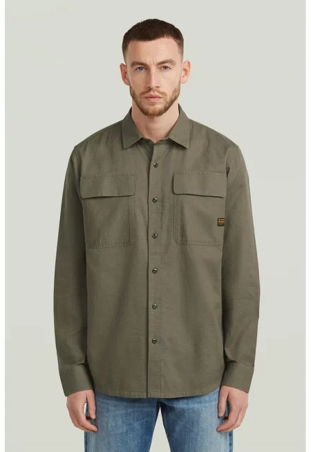 Риза CPO от памук и лен - Зелени аспержи