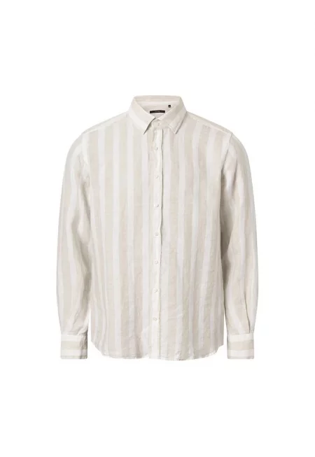 Риза с дълъг ръкав и принт на райета - Бежов