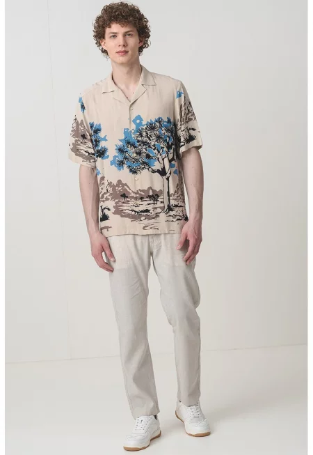 Риза с десен - Черен/Светлосин/Сиво-бежов