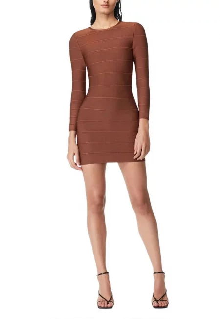 Rochie bodycon cu maneca lunga - Кафяв