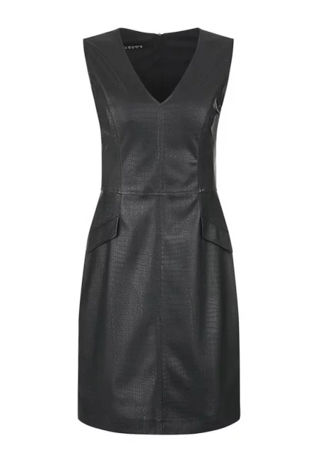 Рокля от имитация на кожа с V-образно деколте