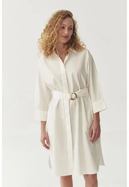 Рокля тип риза с колан - Бял