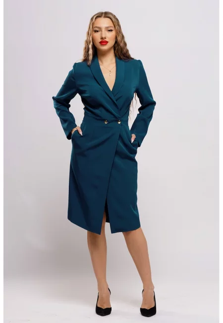 Рокля тип сако с джобове - Петролно синьо