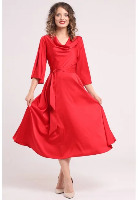 Сатинирана рокля с драпирано деколте