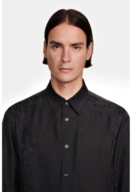 Широка риза с текстурирани детайли - Черен