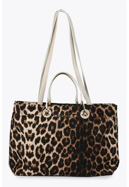 Шопинг чанта с принт - Тъмнокафяв/Светло бежово