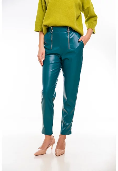 Скъсен панталон Hazel от еко кожа - Петролно синьо