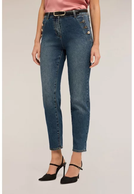 Скъсени дънки с джобове с копчета - Син