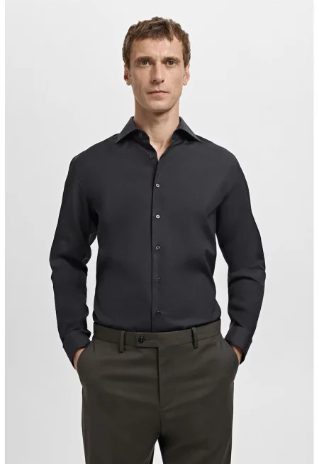 Слим елегантна памучна риза - Черен