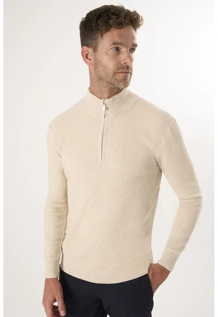 Слим пуловер с къс цип