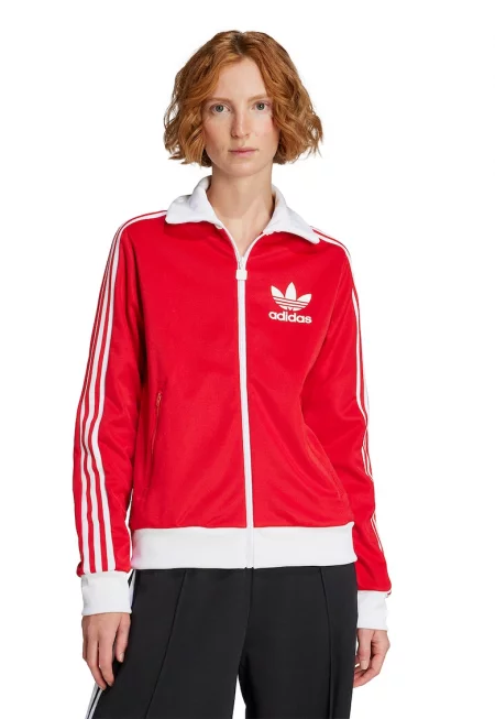 Суитшърт Heritage с цип и лого - Бял/Аленочервен