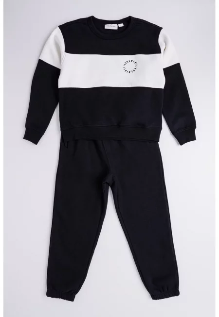 Суитшърт и спортен панталон с връзка - Бял/Черен