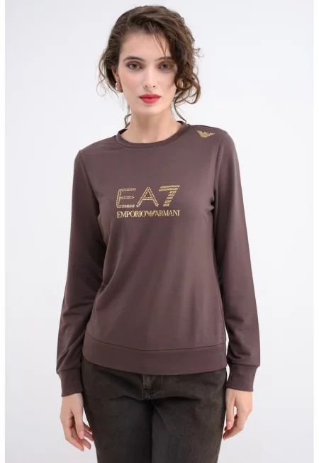 Суитшърт с лого - Златист/Тъмнокафяв