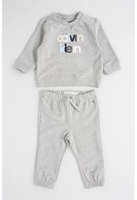 Суитшърт с органичен памук и спортен панталон - 2 части - Светло сив