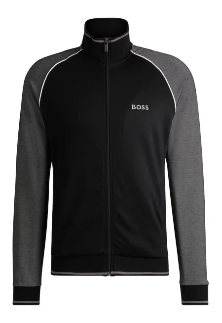 Суитшърт с памук с цип и ръкави реглан - Черен