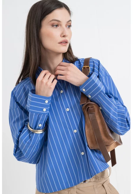 Свободна тениска на райе - Бял/Син