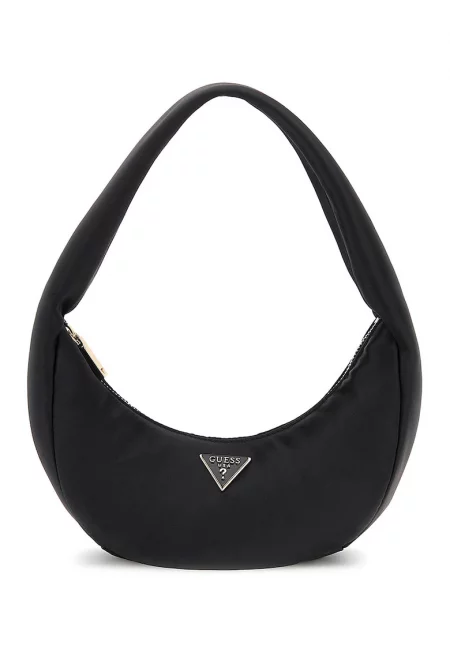 Текстилна чанта през рамо с метално лого - Черен